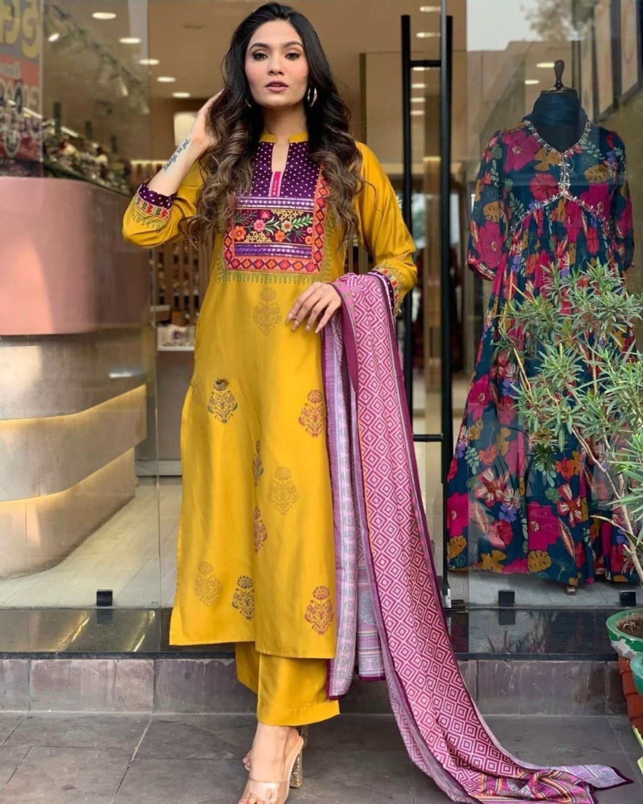 Kalaai Designer Chanderi Printed Kurti With Bottom Dupatta Catalog